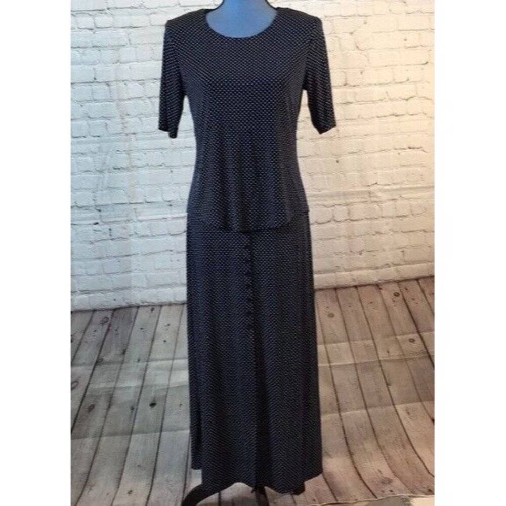 Dress Barn Maxi Skirt & Top Navy Blue w/ White Polka Dots Button Accent Small